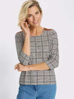 3/4-Arm-Shirt mit Glencheck-Muster