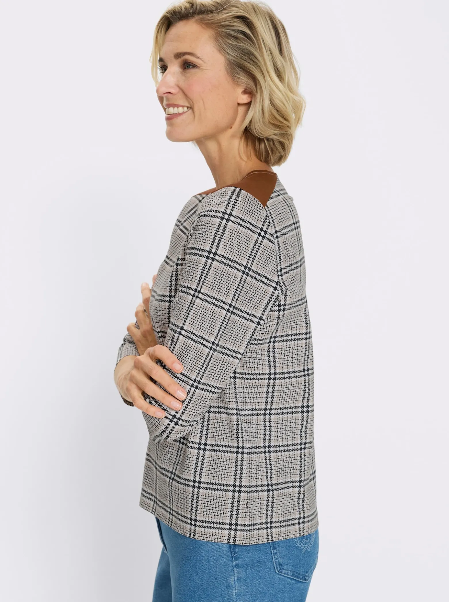 3/4-Arm-Shirt mit Glencheck-Muster