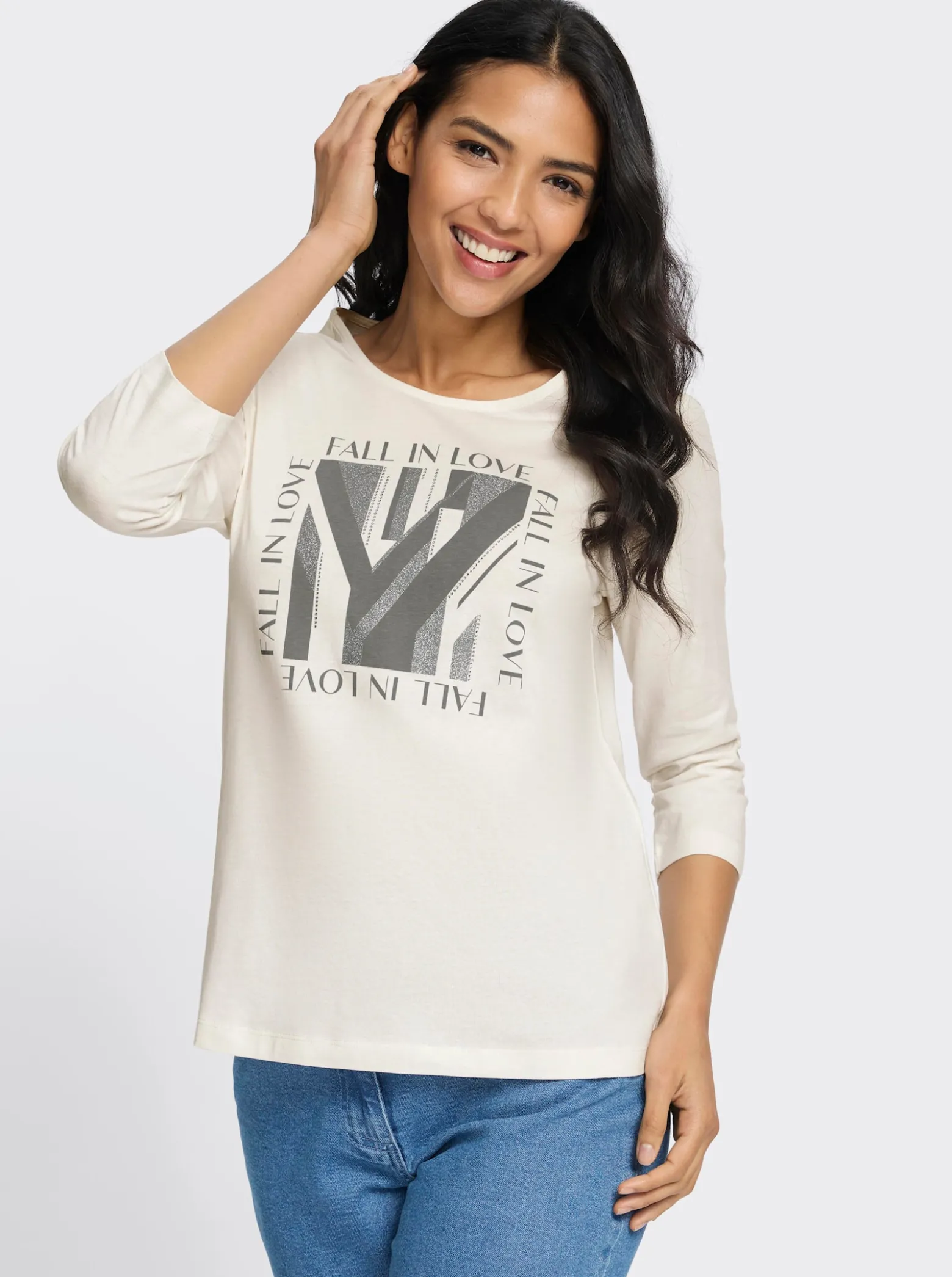 3/4-Arm-Shirt mit Glitzerdruck