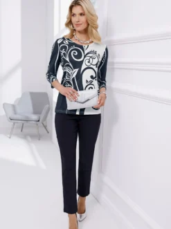 3/4-Arm-Shirt mit Glitzer-Kontrast-Druck
