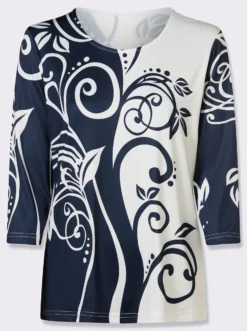 3/4-Arm-Shirt mit Glitzer-Kontrast-Druck