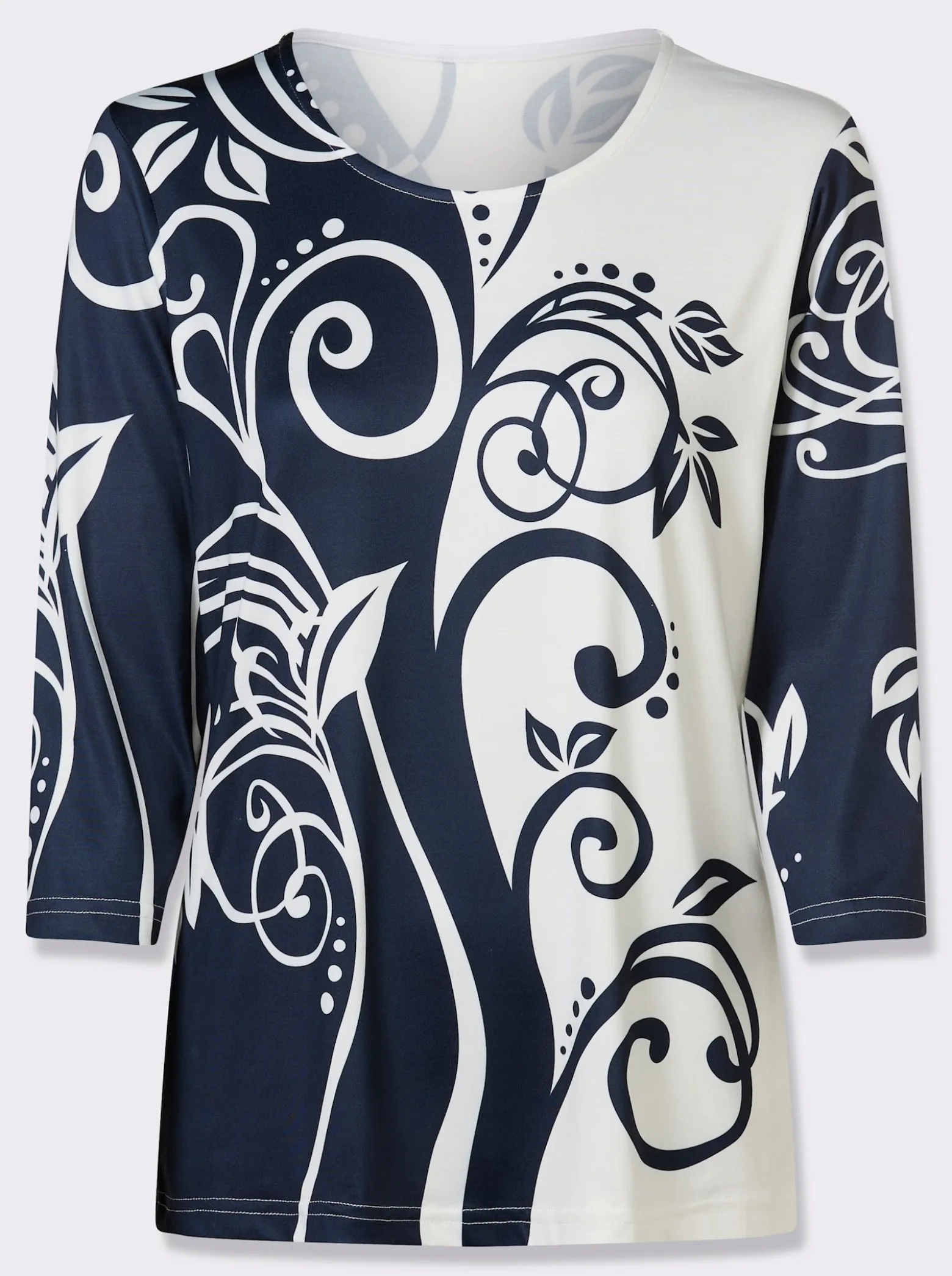 3/4-Arm-Shirt mit Glitzer-Kontrast-Druck