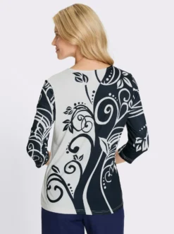3/4-Arm-Shirt mit Glitzer-Kontrast-Druck
