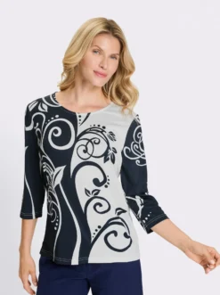 3/4-Arm-Shirt mit Glitzer-Kontrast-Druck