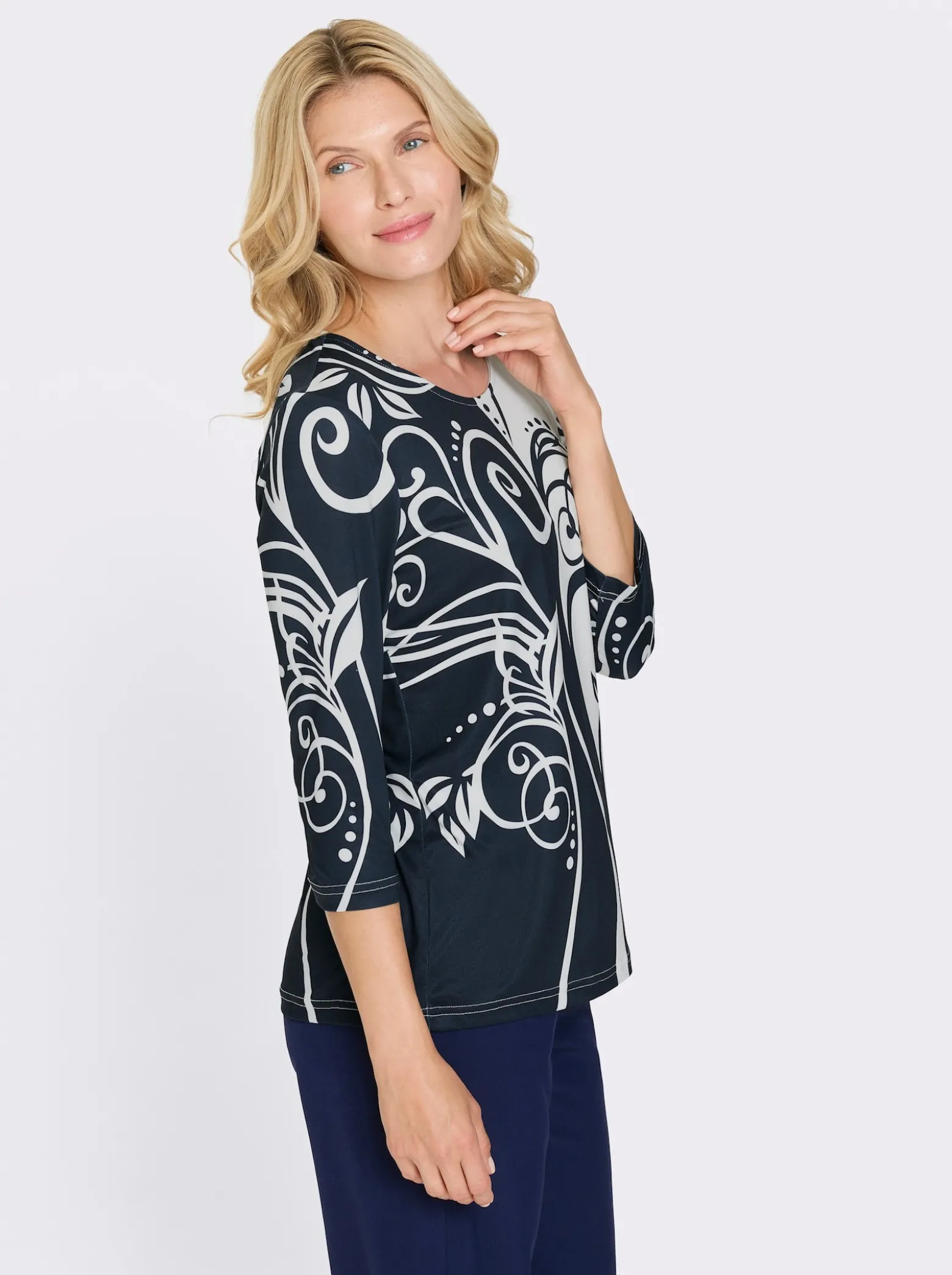 3/4-Arm-Shirt mit Glitzer-Kontrast-Druck