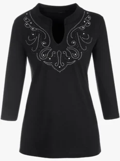 3/4-Arm-Shirt mit Glitzersteinchen