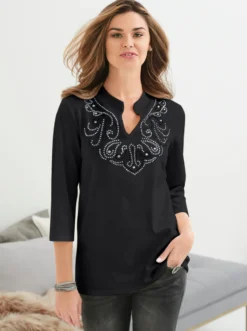 3/4-Arm-Shirt mit Glitzersteinchen