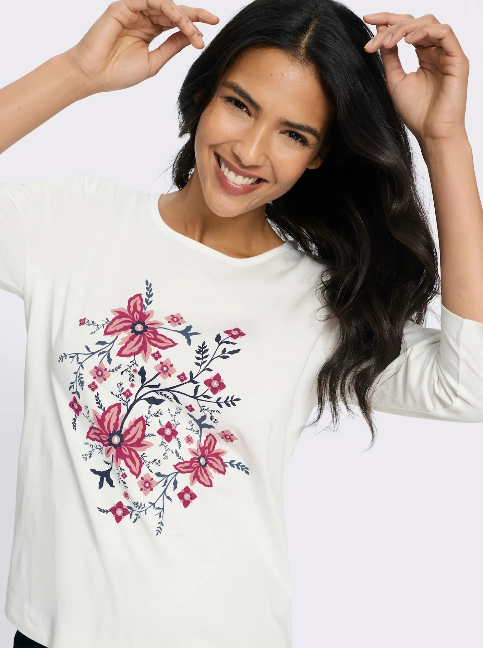 3/4-Arm-Shirt mit Glitzersteinchen