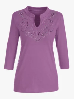 3/4-Arm-Shirt mit Glitzersteinchen