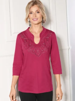 3/4-Arm-Shirt mit Glitzersteinchen