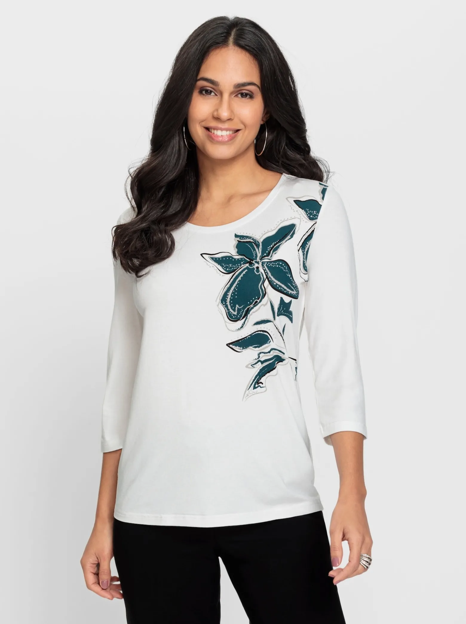 3/4-Arm-Shirt mit Glitzersteinchen-Deko