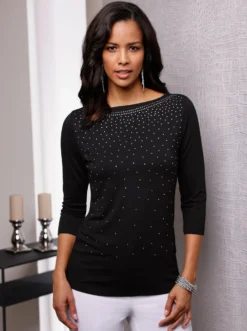 3/4-Arm-Shirt mit Glitzersteinchen