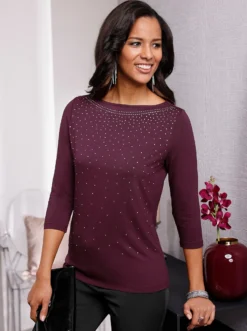 3/4-Arm-Shirt mit Glitzersteinchen