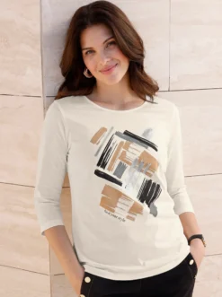3/4-Arm-Shirt mit glänzendem Druck