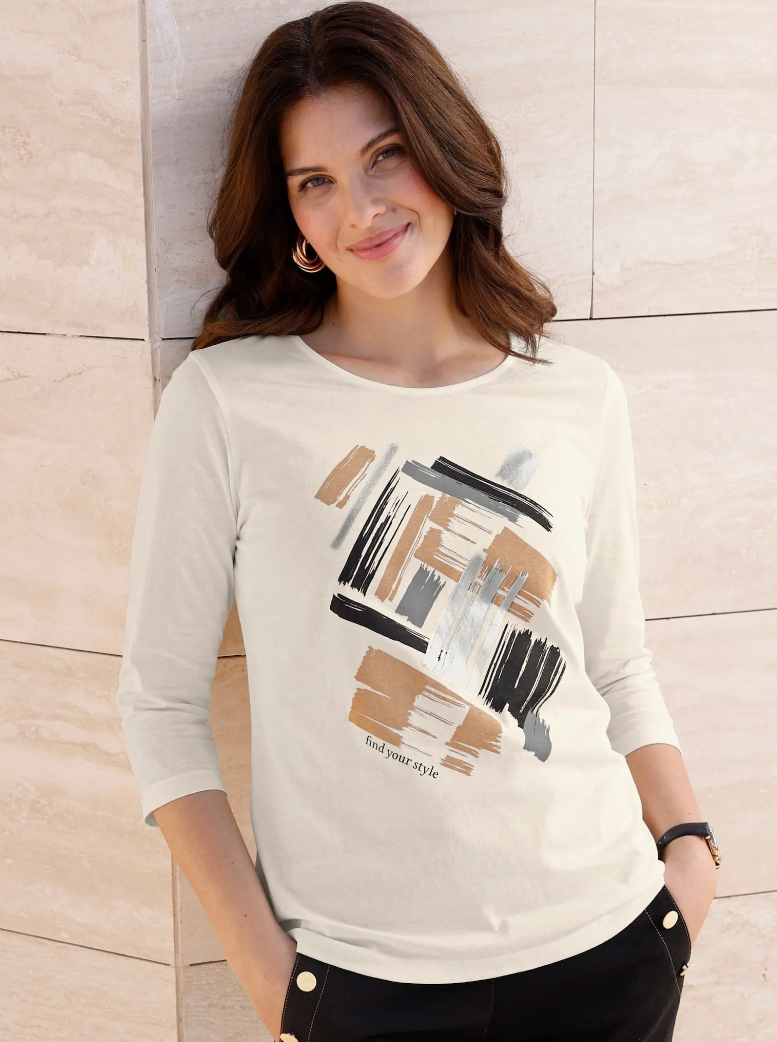 3/4-Arm-Shirt mit glänzendem Druck