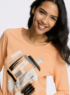 3/4-Arm-Shirt mit glänzendem Druck