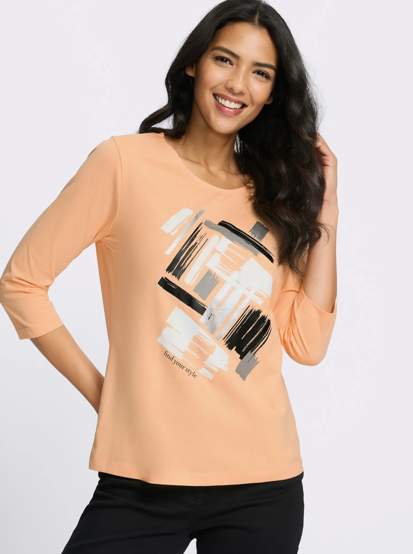 3/4-Arm-Shirt mit glänzendem Druck