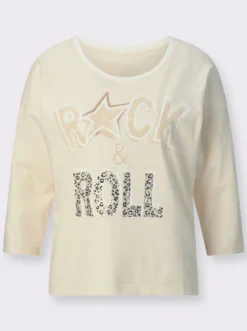 3/4-Arm-Shirt mit glänzendem Schriftzug