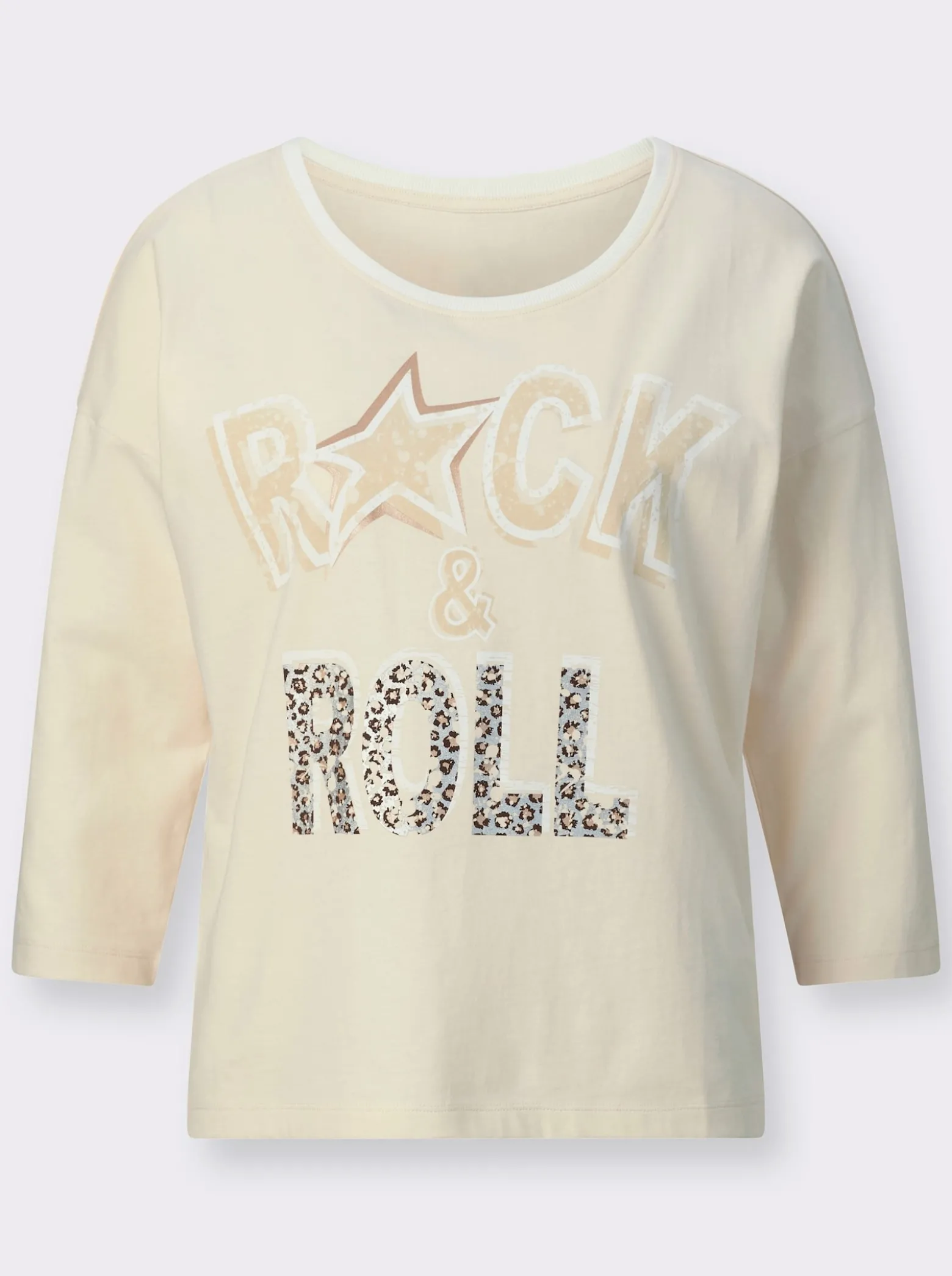 3/4-Arm-Shirt mit glänzendem Schriftzug