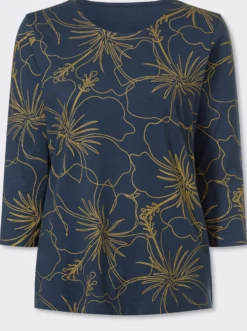 3/4-Arm-Shirt mit goldfarbenem Blütendruck