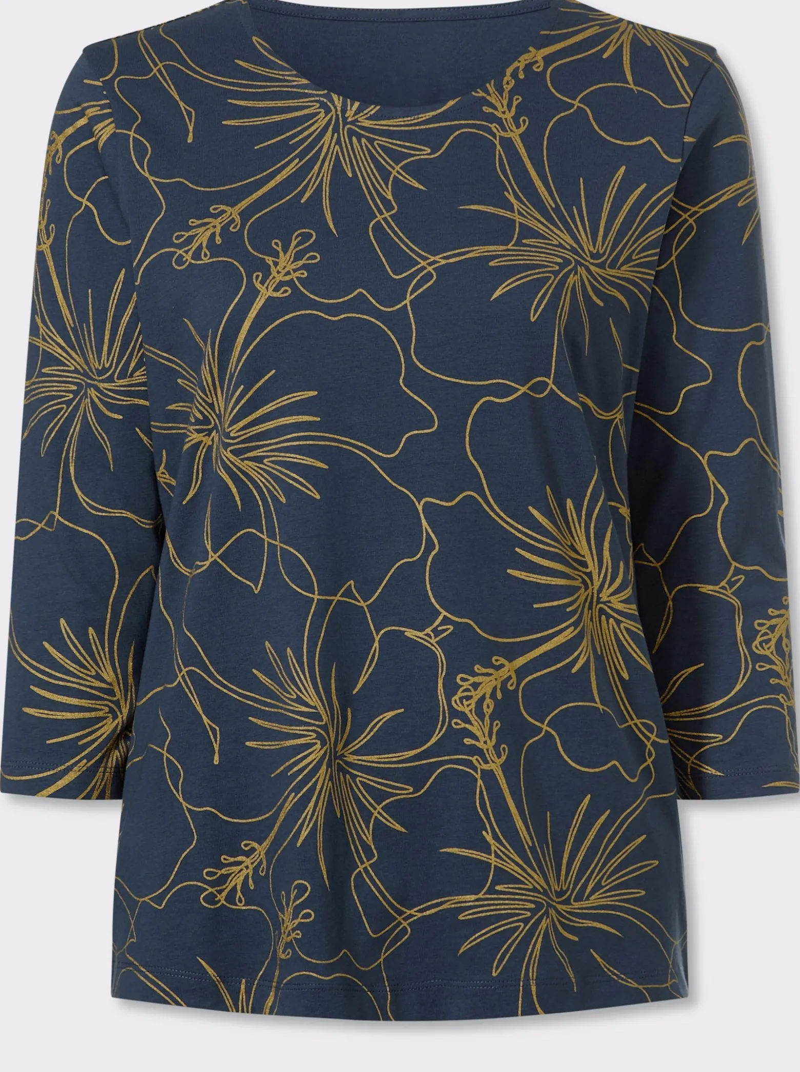 3/4-Arm-Shirt mit goldfarbenem Blütendruck