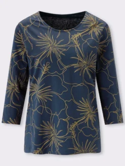 3/4-Arm-Shirt mit goldfarbenem Blütendruck