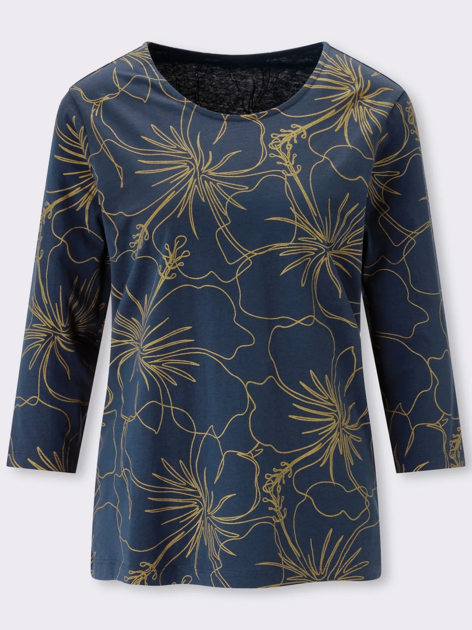3/4-Arm-Shirt mit goldfarbenem Blütendruck