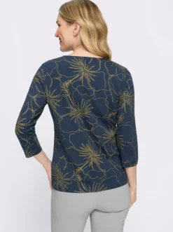 3/4-Arm-Shirt mit goldfarbenem Blütendruck