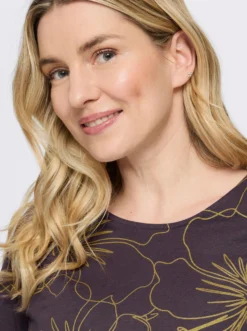 3/4-Arm-Shirt mit goldfarbenem Blütendruck