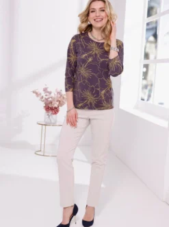 3/4-Arm-Shirt mit goldfarbenem Blütendruck