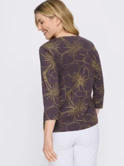 3/4-Arm-Shirt mit goldfarbenem Blütendruck