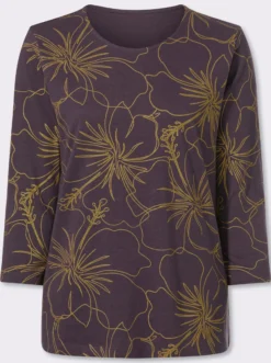 3/4-Arm-Shirt mit goldfarbenem Blütendruck