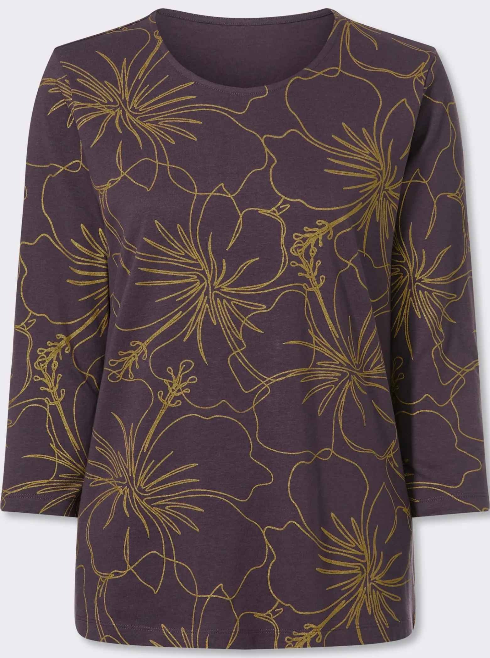 3/4-Arm-Shirt mit goldfarbenem Blütendruck