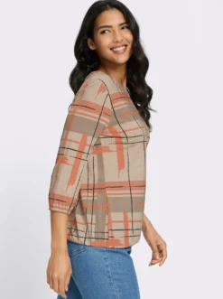 3/4-Arm-Shirt mit grafischem Allover-Druck