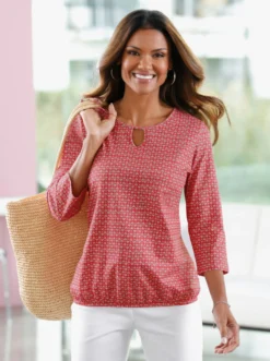 3/4-Arm-Shirt mit Gummizug am Saum