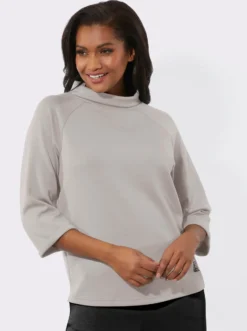 3/4-Arm-Shirt mit halsfernem Rollkragen