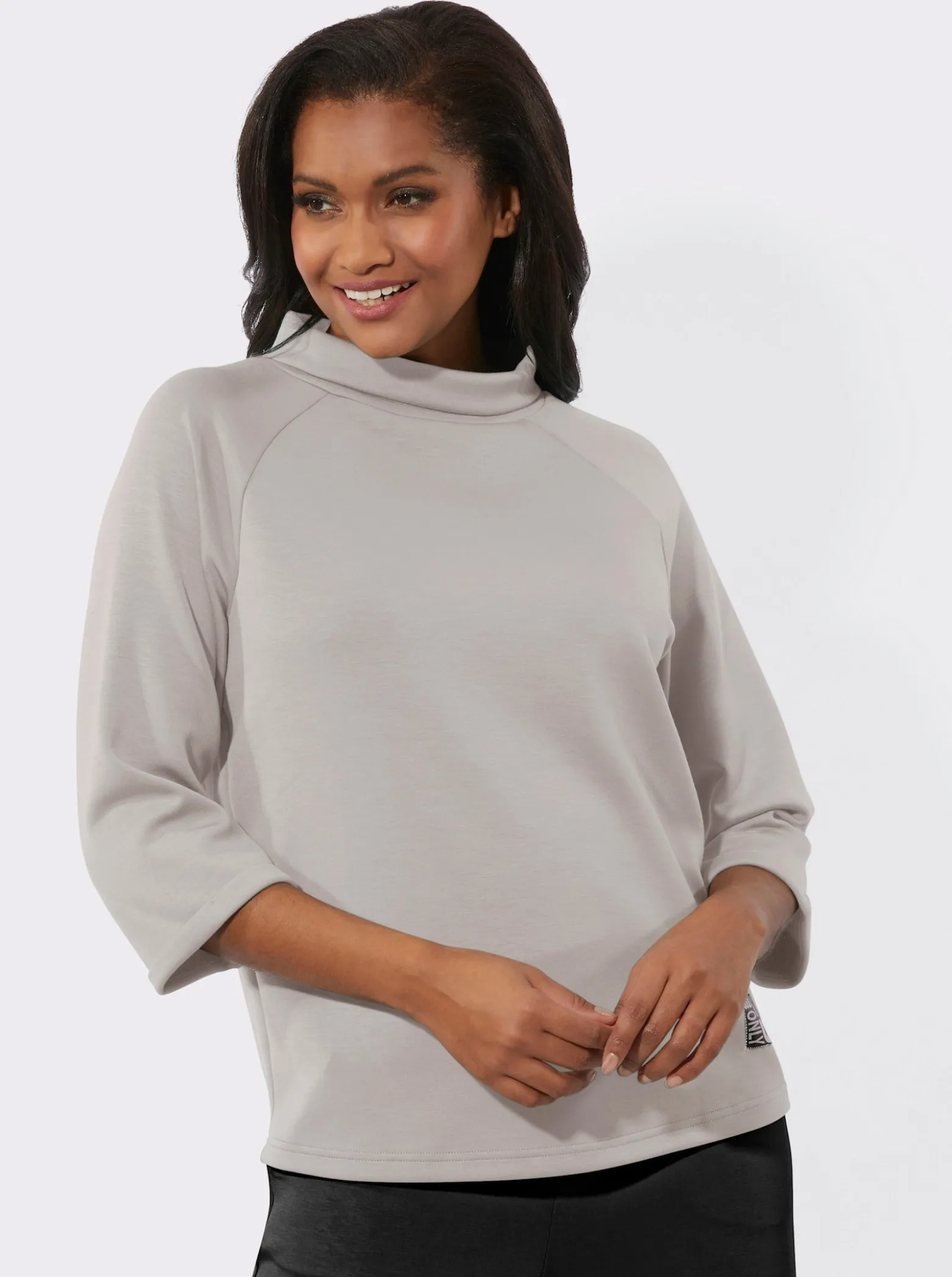 3/4-Arm-Shirt mit halsfernem Rollkragen