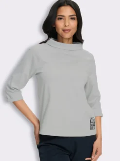 3/4-Arm-Shirt mit halsfernem Stehkragen