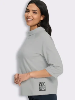 3/4-Arm-Shirt mit halsfernem Stehkragen