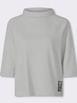 3/4-Arm-Shirt mit halsfernem Stehkragen