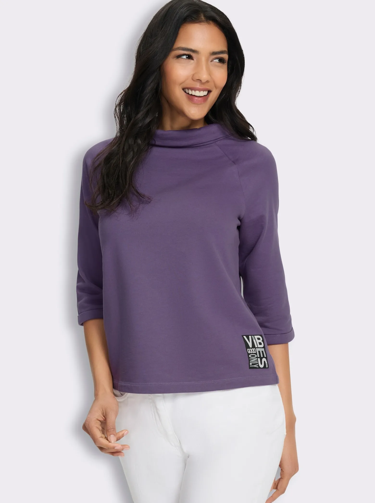 3/4-Arm-Shirt mit halsfernem Stehkragen
