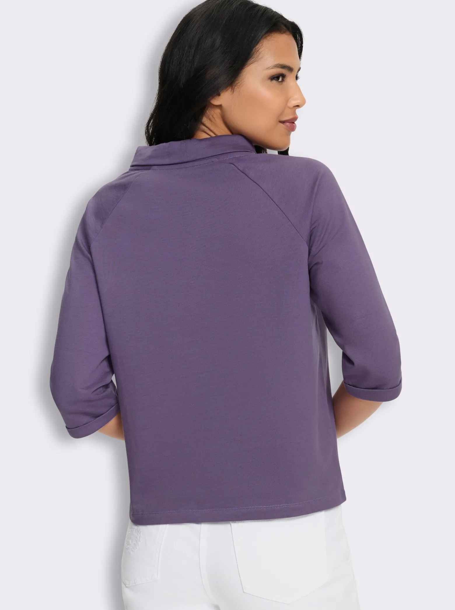 3/4-Arm-Shirt mit halsfernem Stehkragen