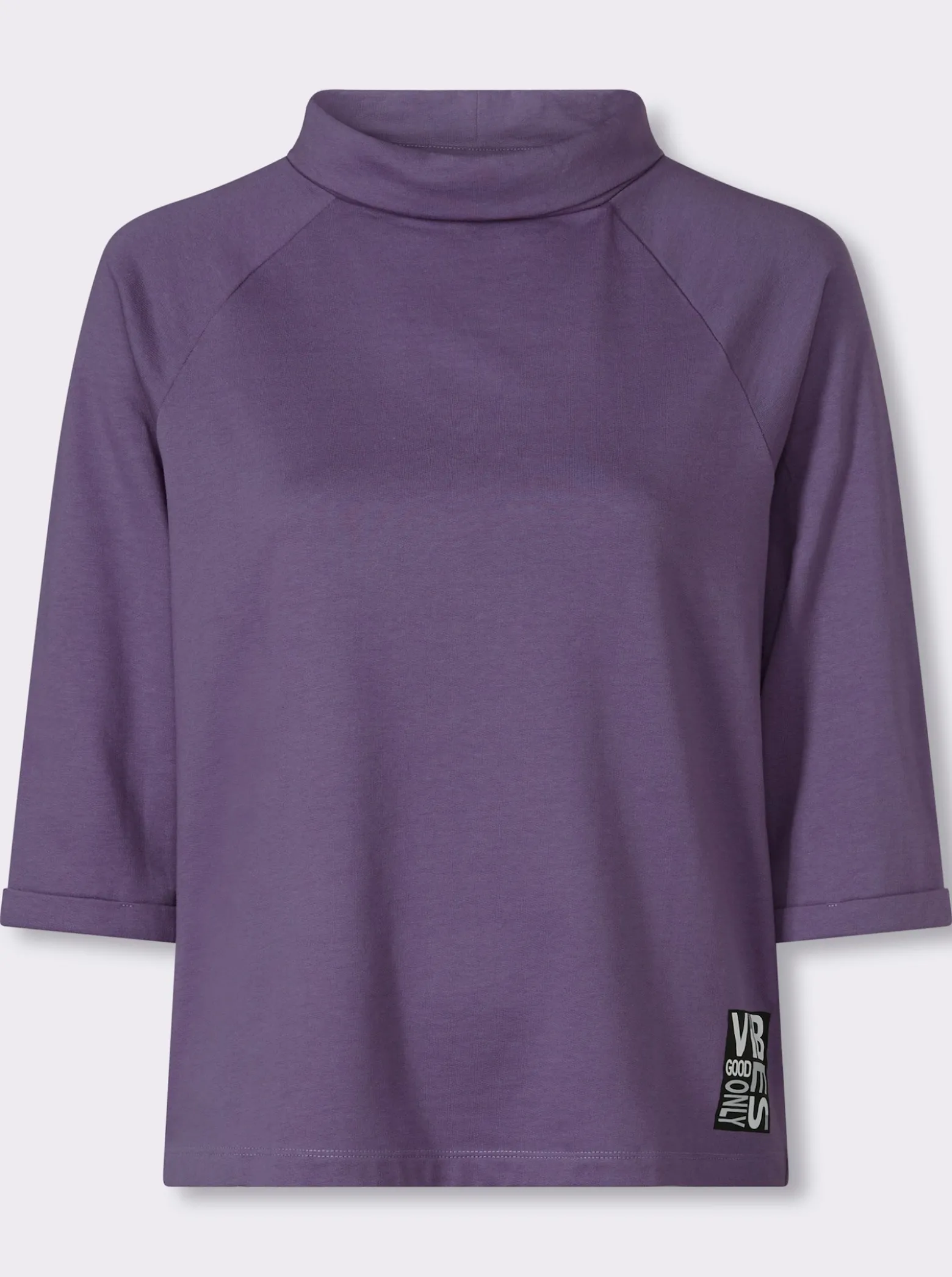 3/4-Arm-Shirt mit halsfernem Stehkragen