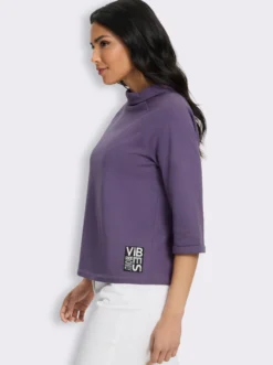 3/4-Arm-Shirt mit halsfernem Stehkragen