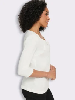 3/4-Arm-Shirt mit Herz-Ausschnitt, Baumwolle