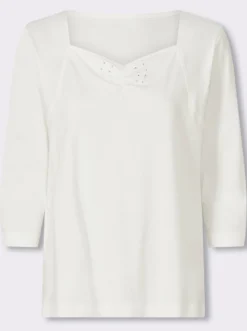 3/4-Arm-Shirt mit Herz-Ausschnitt, Baumwolle