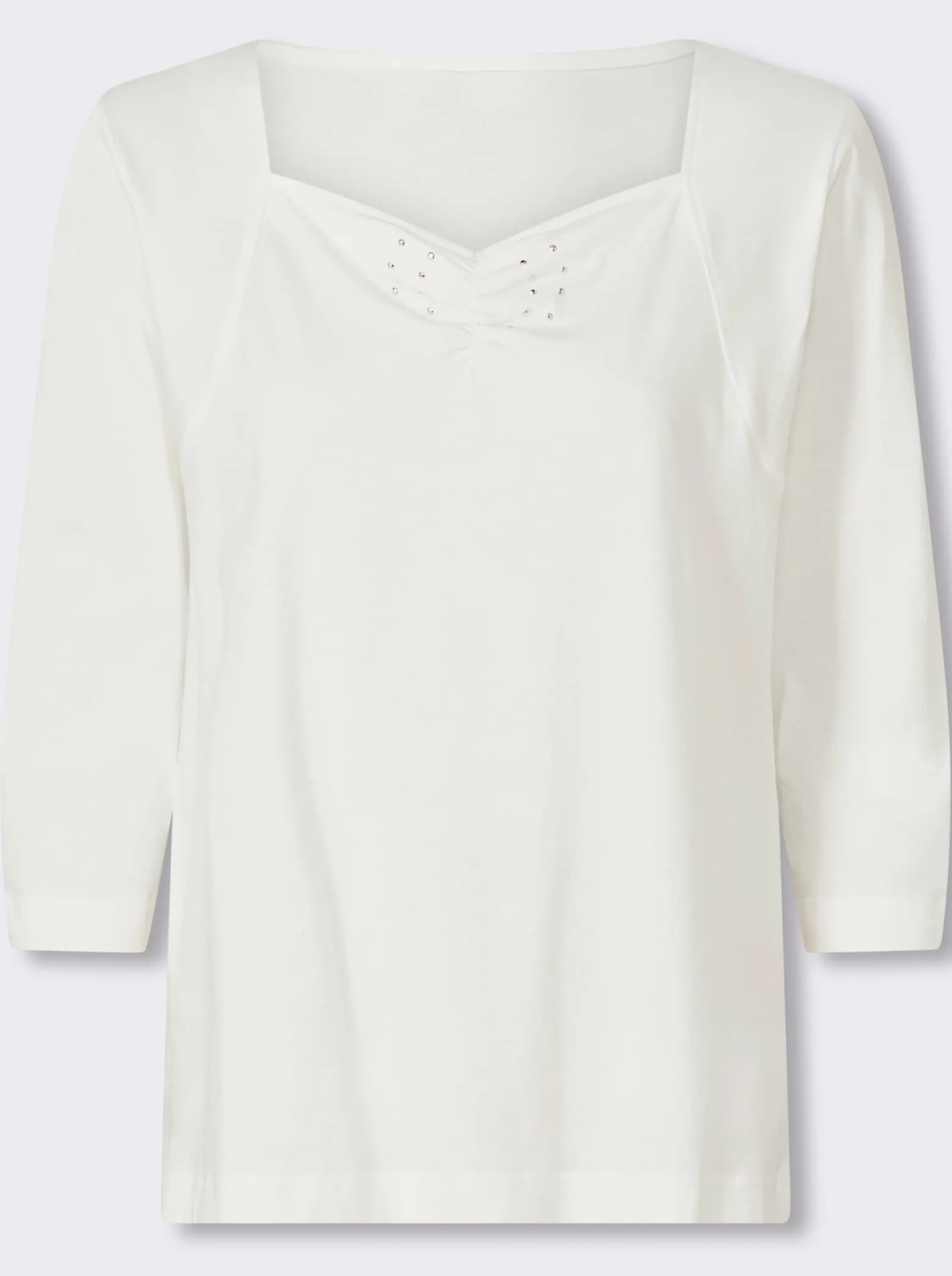 3/4-Arm-Shirt mit Herz-Ausschnitt, Baumwolle