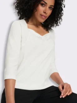 3/4-Arm-Shirt mit Herz-Ausschnitt, Baumwolle