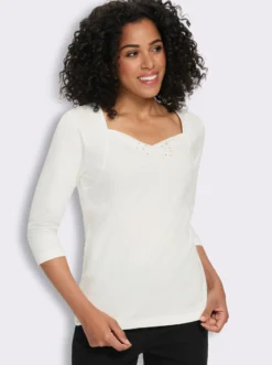 3/4-Arm-Shirt mit Herz-Ausschnitt, Baumwolle