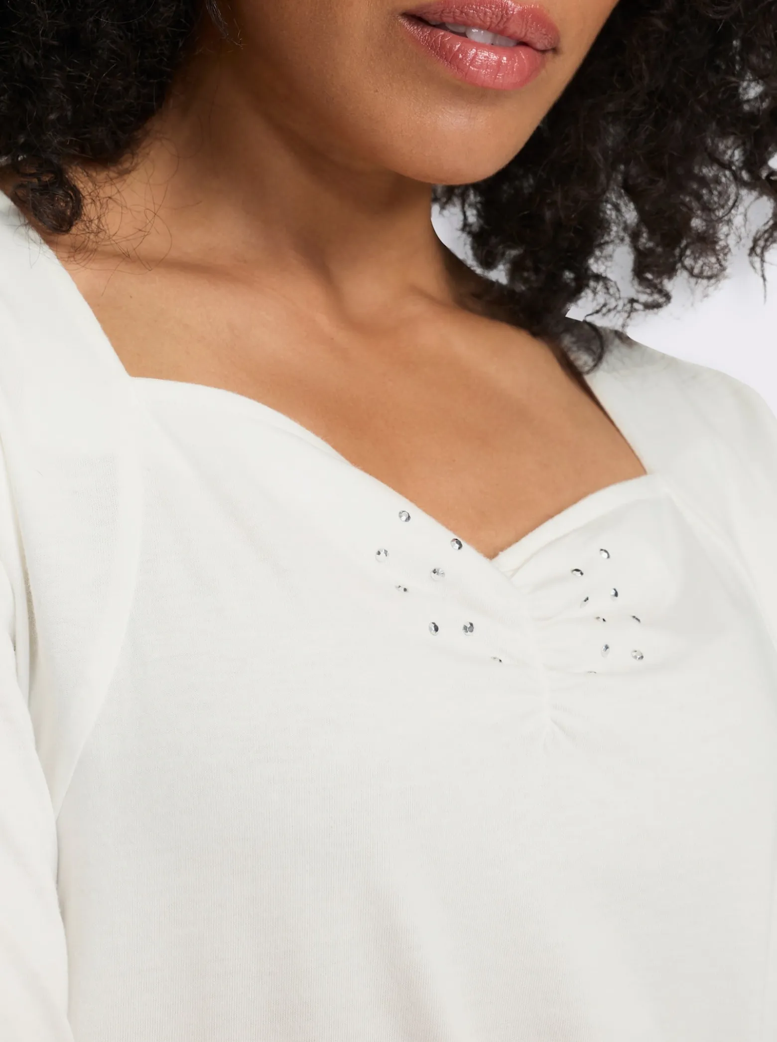 3/4-Arm-Shirt mit Herz-Ausschnitt, Baumwolle